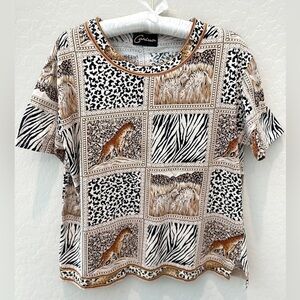 CARINA | Vintage Safari Patchwork Comfy Boxy Short Sleeve Tee | Large